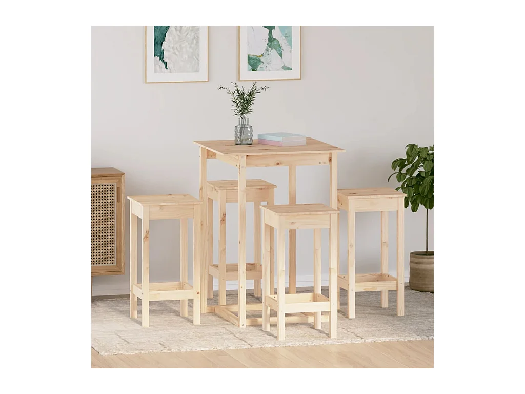 Ensemble de bar 5 pcs Bois de pin massif