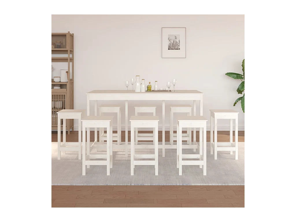 Set da Bar 9 pz Bianco in Legno Massello di Pino