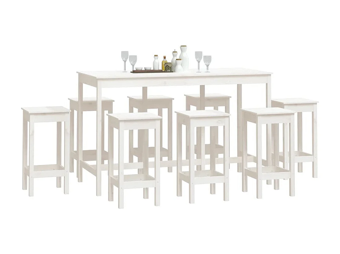 Ensemble de bar 9 pcs Blanc Bois de pin massif