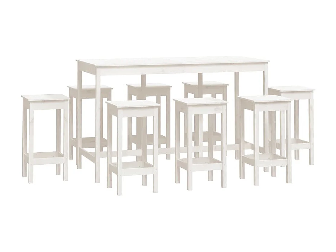 Ensemble de bar 9 pcs Blanc Bois de pin massif