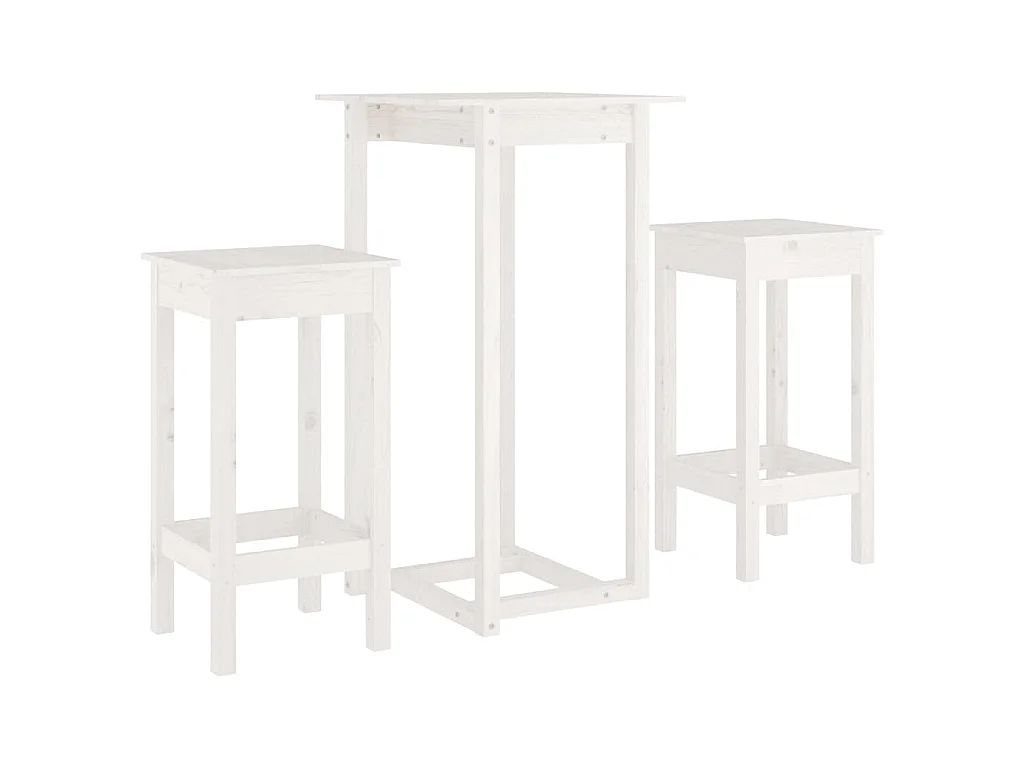 Ensemble de bar 3 pcs Blanc Bois de pin massif