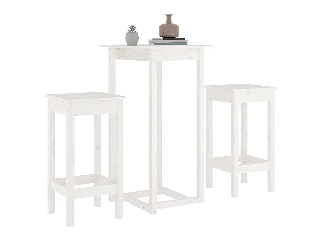 Ensemble de bar 3 pcs Blanc Bois de pin massif