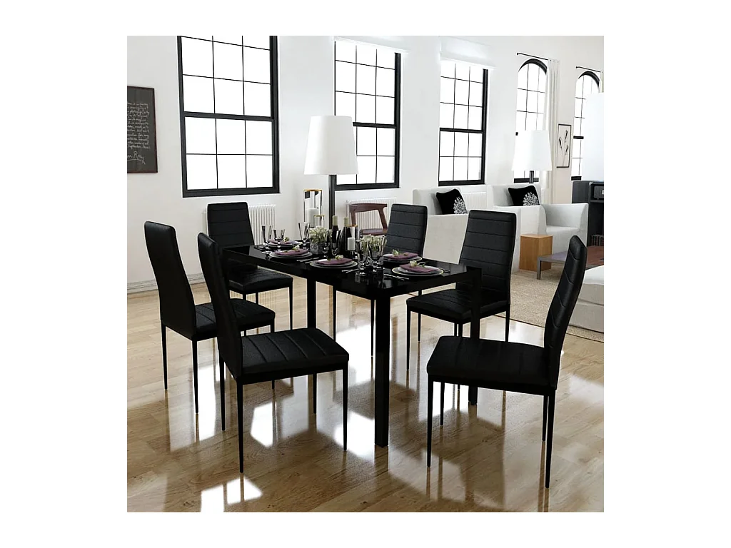 Ensemble de table à manger sept pièces noir