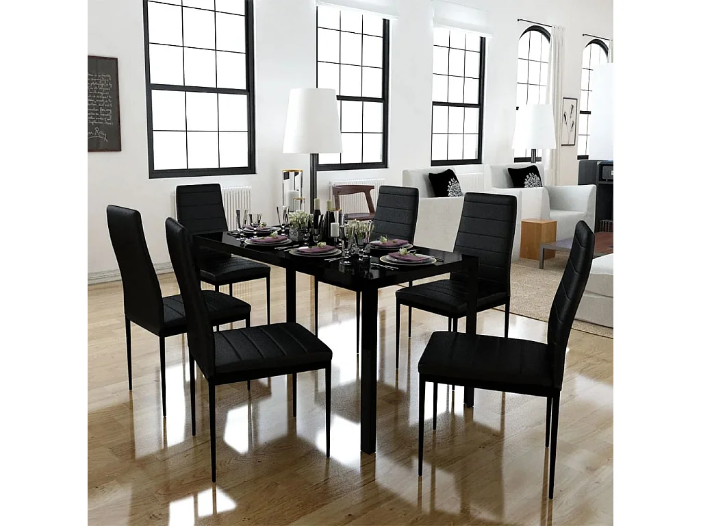 Ensemble de table à manger sept pièces noir