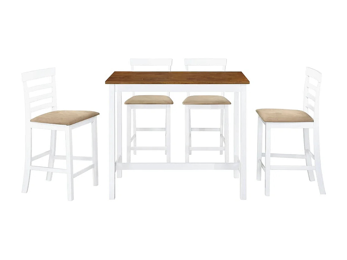 Table et chaises de bar 5 pcs Bois massif Marron et blanc