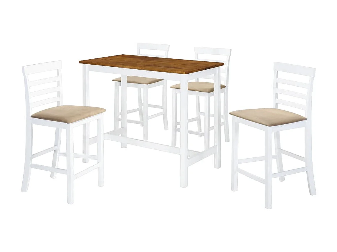 Bartafel- en barstoelenset massief hout bruin en wit 5-delig