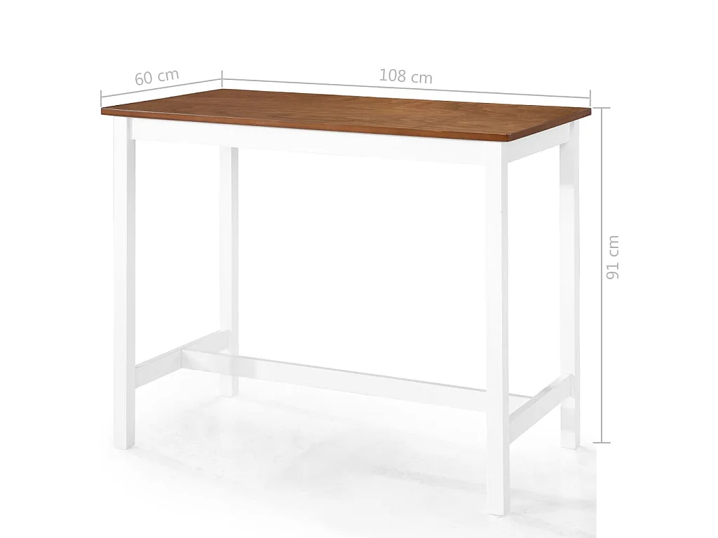 Table et chaises de bar 5 pcs Bois massif Marron et blanc