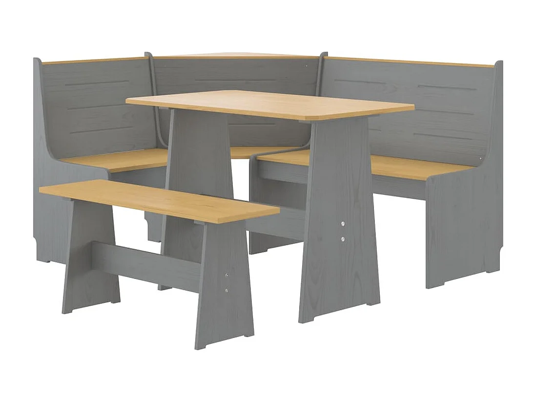 Ensemble à manger REINE 3 pcs marron miel gris bois pin massif