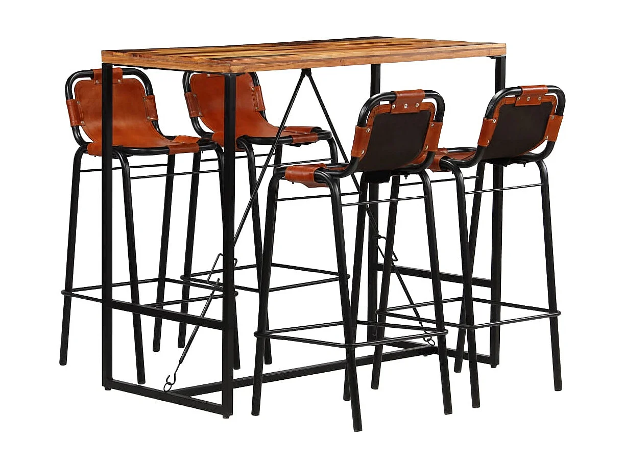 5-delige Barset massief gerecycled hout en echt geitenleer