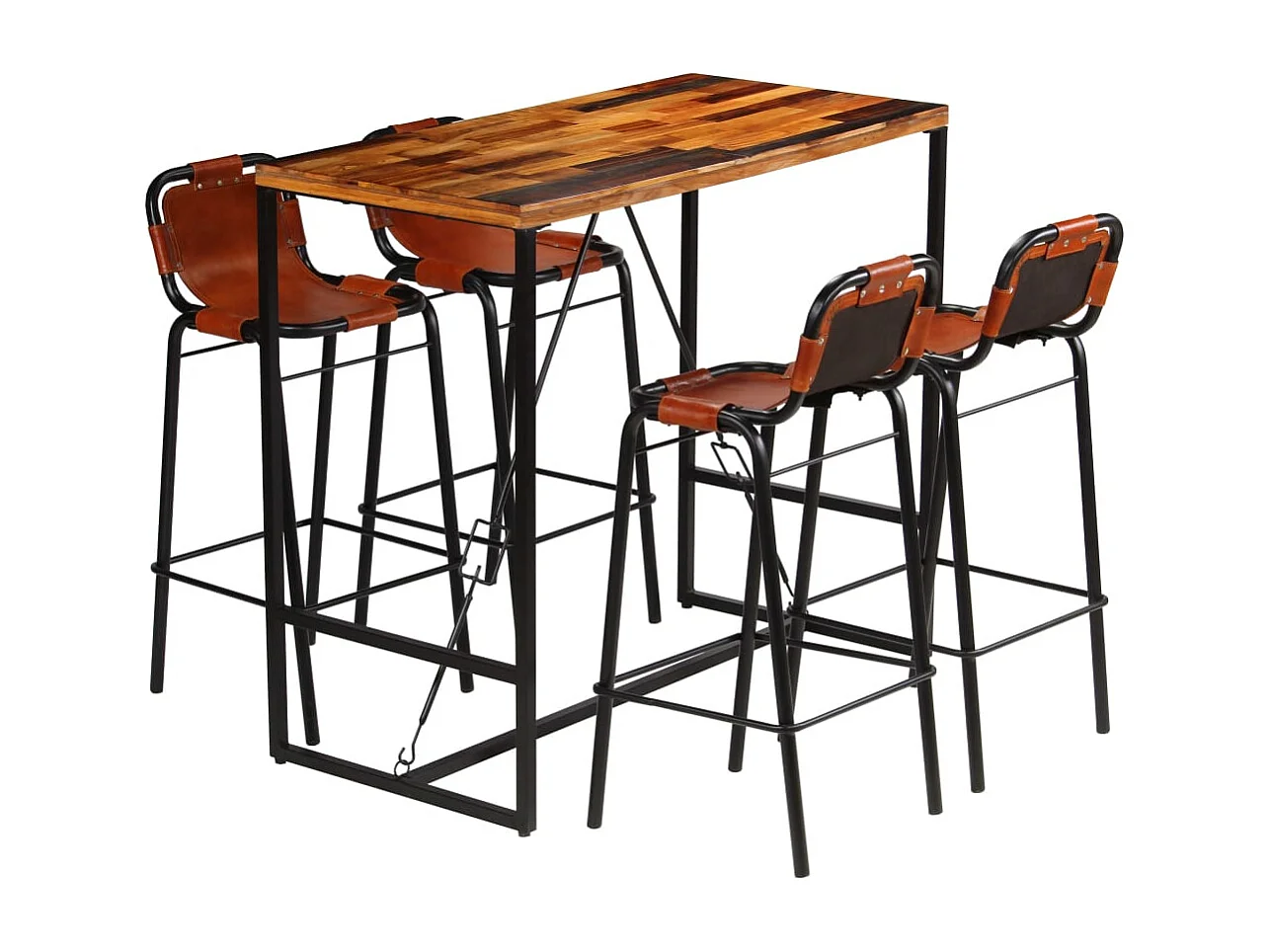 Bar-Set 5-tlg. Altholz Massiv und echtes Ziegenleder