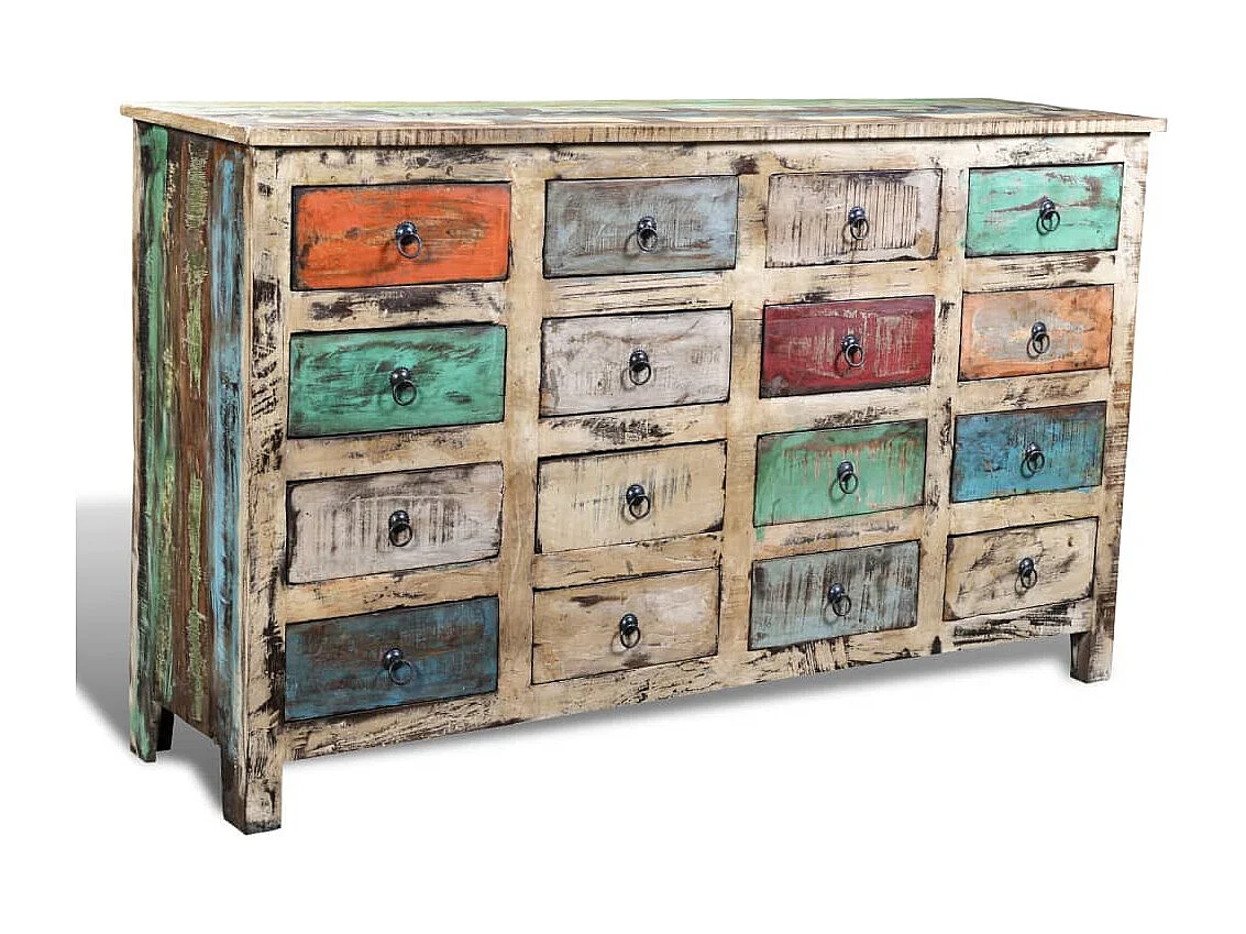 Kommode Altholz Massivholz Mehrfarbig mit 16 Schubladen