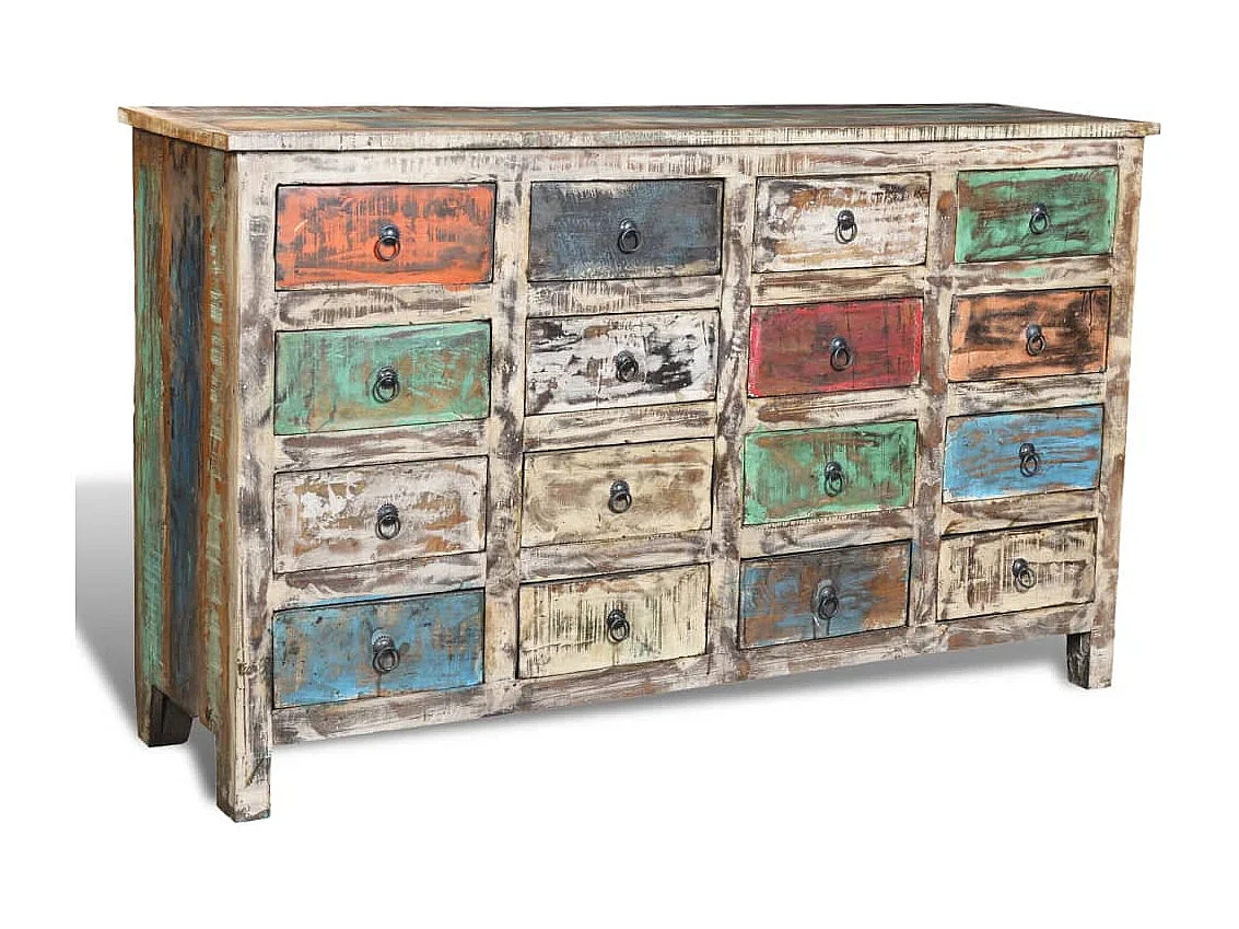 Kommode Altholz Massivholz Mehrfarbig mit 16 Schubladen