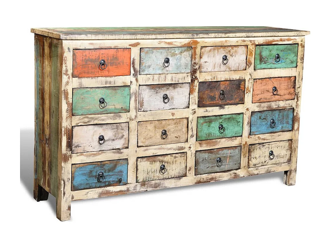 Kommode Altholz Massivholz Mehrfarbig mit 16 Schubladen