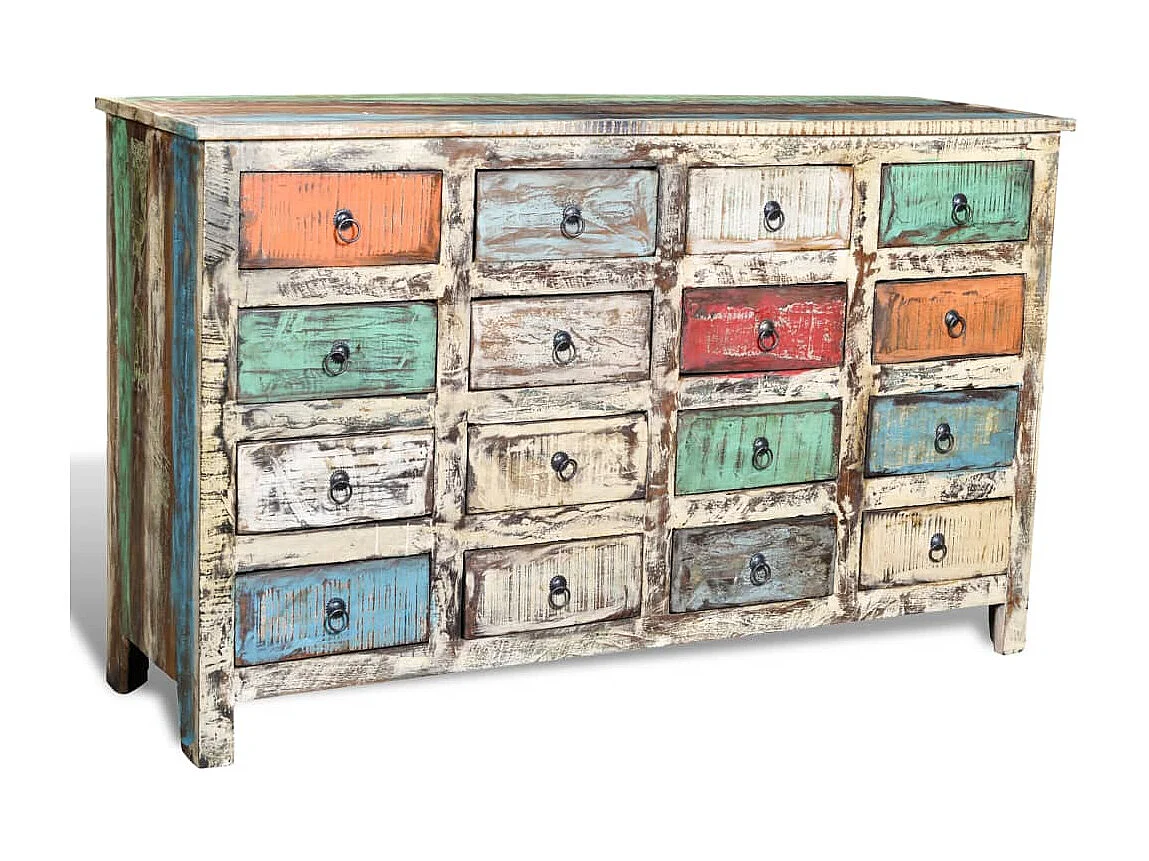 Kommode Altholz Massivholz Mehrfarbig mit 16 Schubladen