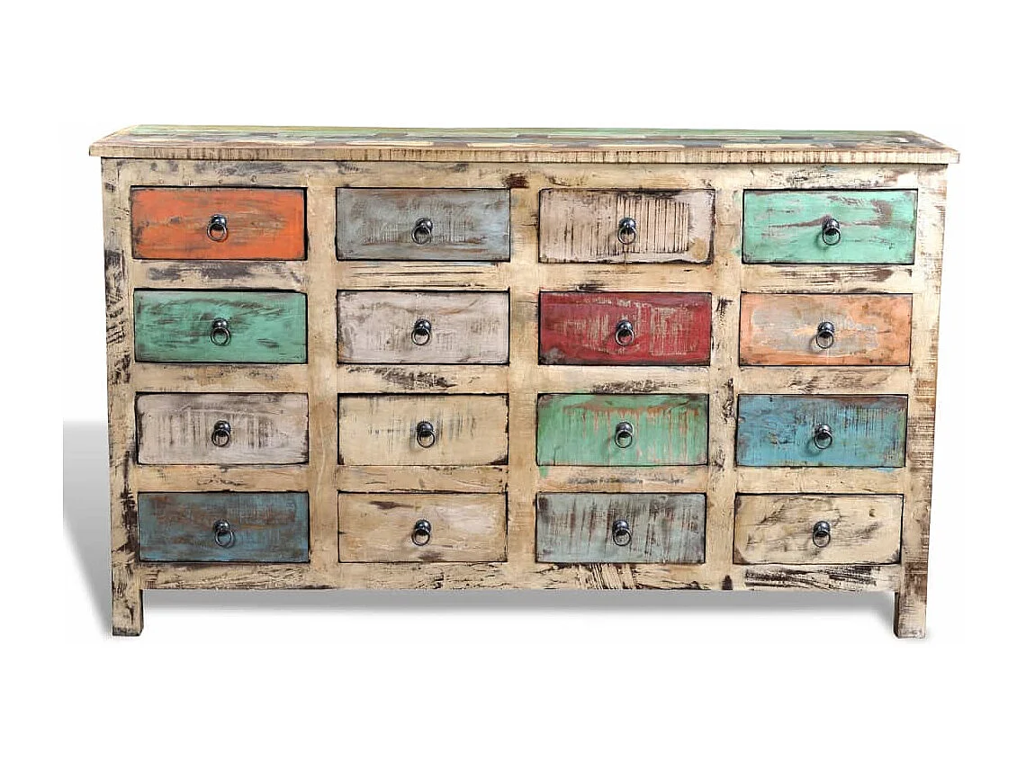 Kommode Altholz Massivholz Mehrfarbig mit 16 Schubladen