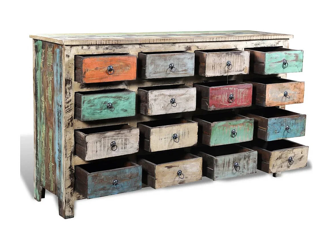 Kommode Altholz Massivholz Mehrfarbig mit 16 Schubladen