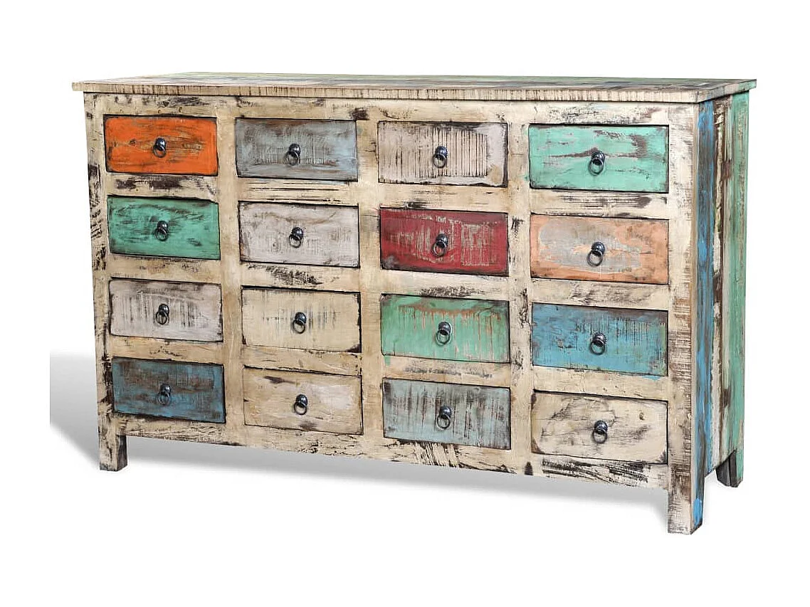 Kommode Altholz Massivholz Mehrfarbig mit 16 Schubladen