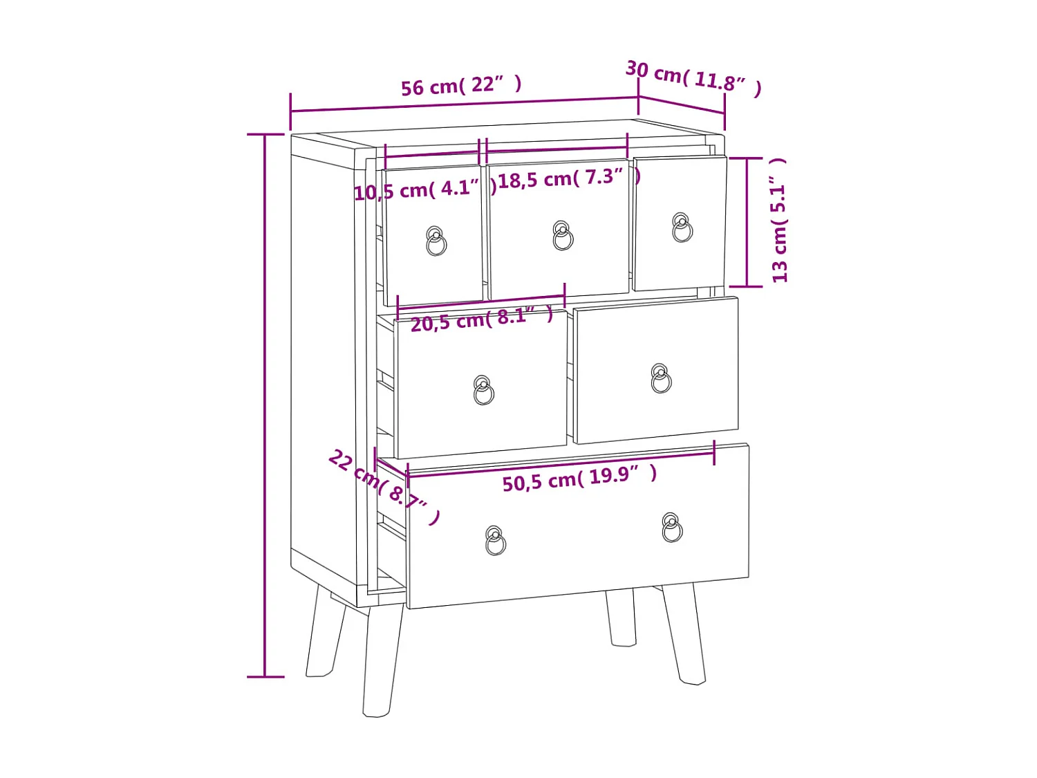 Commode 56x30x80 cm Bois massif de teck