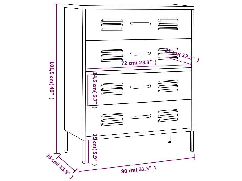 Ladekast 80x35x101,5 cm staal antracietkleurig