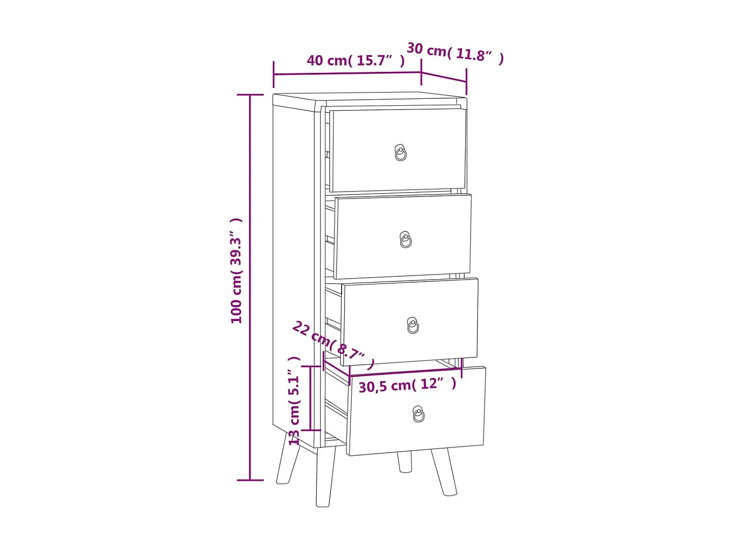 Commode 40x30x100 cm Bois massif de teck