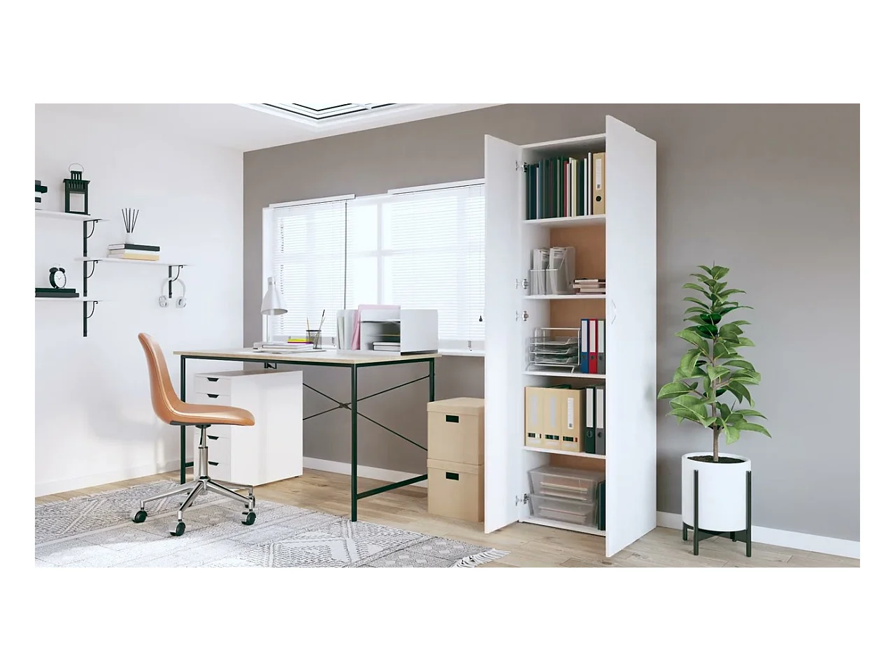 Armário de escritório derivados de madeira branco