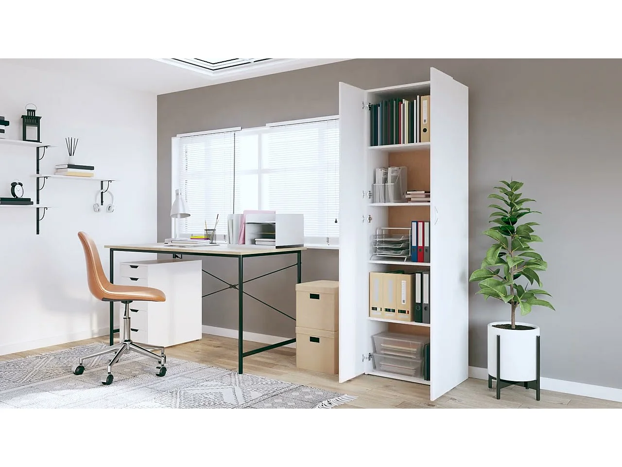 Armoire de bureau Blanc 60 x 32 x 190 cm Bois d'ingénierie