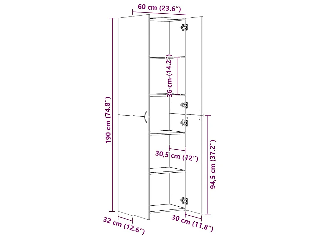 Armoire de bureau Blanc 60 x 32 x 190 cm Bois d'ingénierie