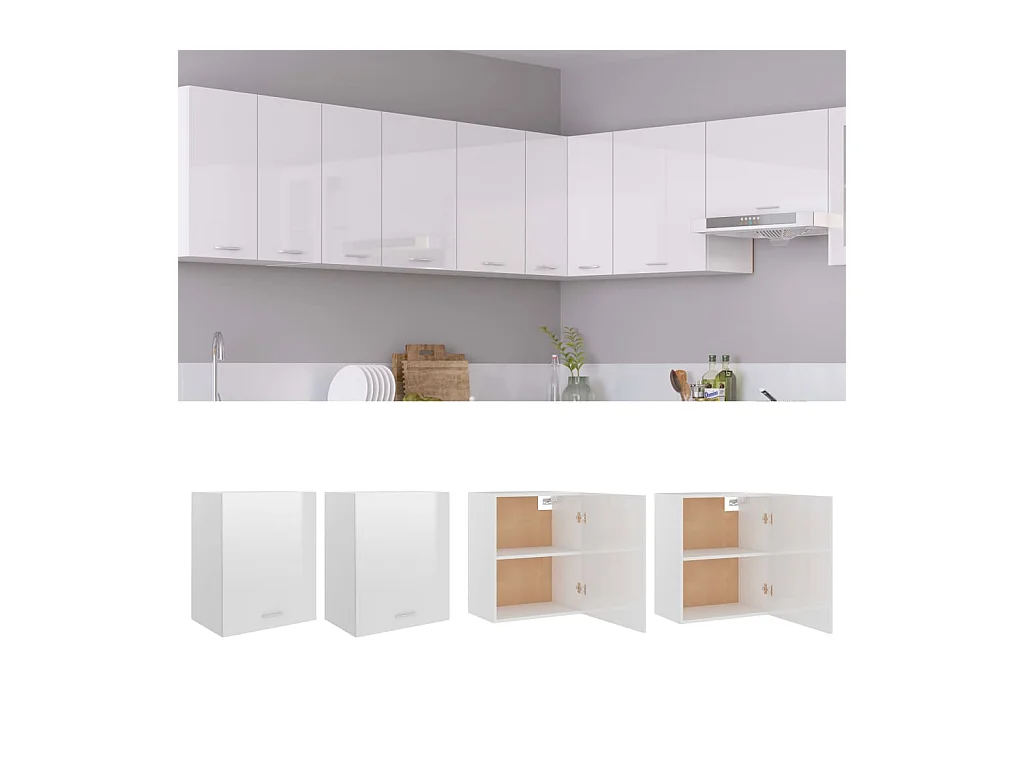 Hangkasten 2 st Lyon 50x31x60 cm bewerkt hout hoogglans wit