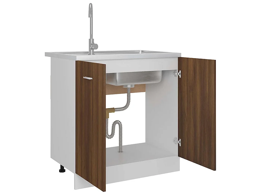 Gootsteenkast Lyon 80x46x81,5 cm bewerkt hout bruin eikenkleur