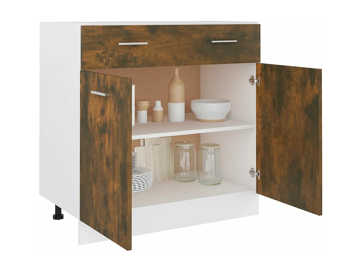 Onderkast met lade Lyon 80x46x81,5cm bewerkt hout gerookt eiken