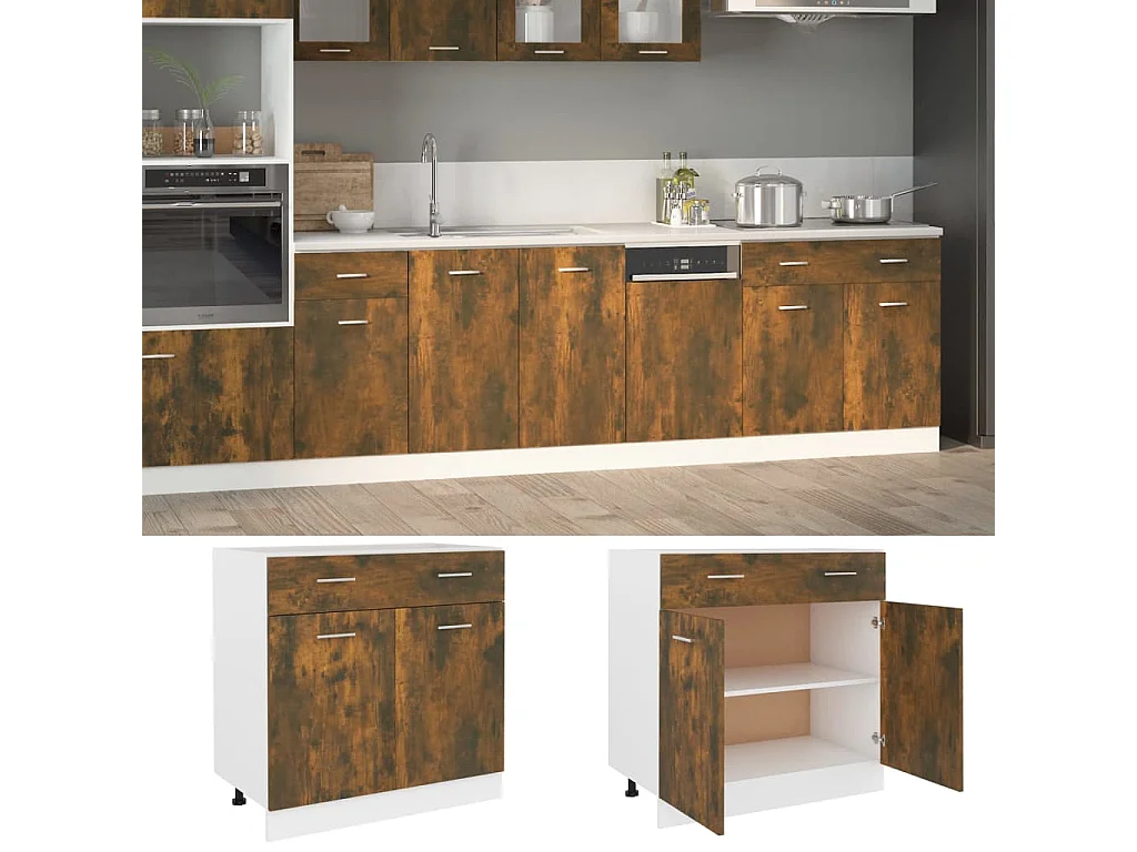Onderkast met lade Lyon 80x46x81,5cm bewerkt hout gerookt eiken