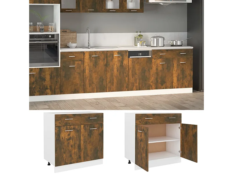 Armoire à tiroirs "Lyon" Chêne fumé 80 x 46 x 81,5 cm Bois d'ingénierie