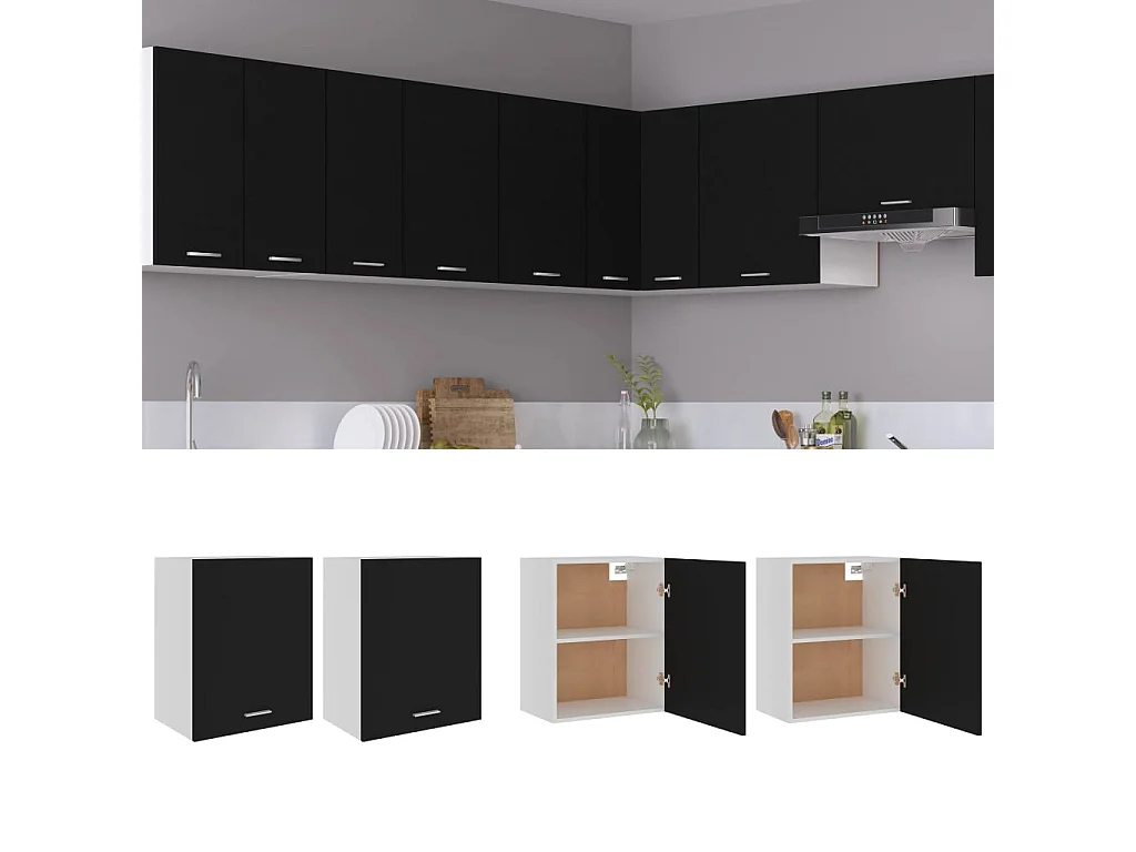 Armários de parede “Lyon” 2 pcs derivados madeira preto