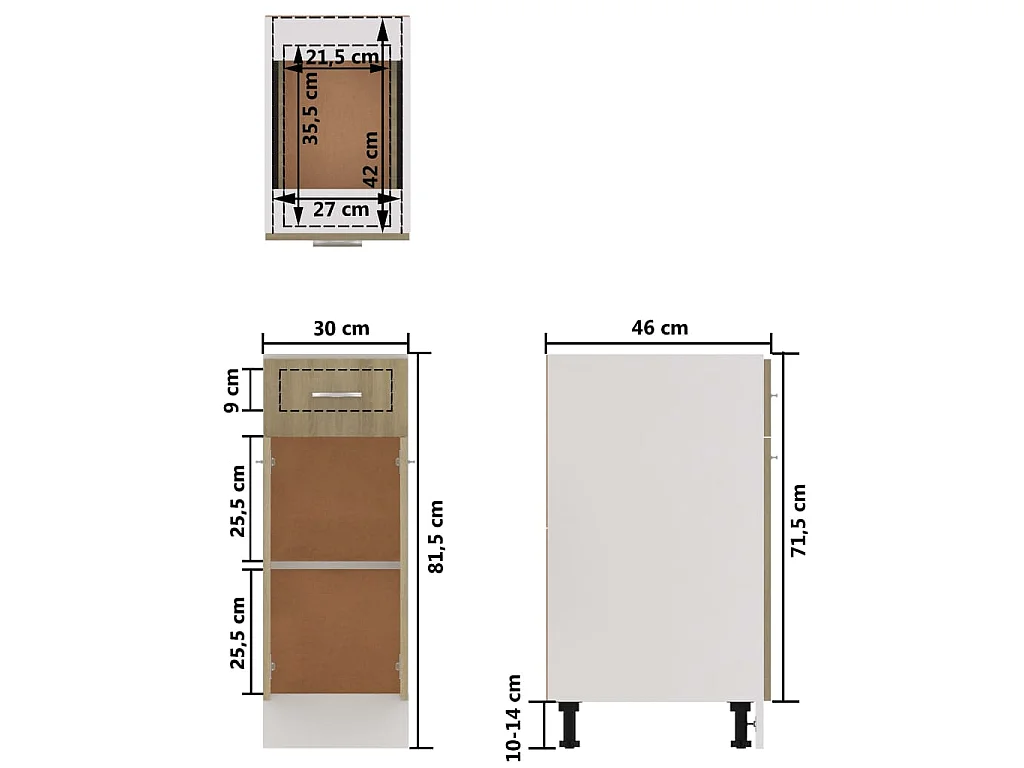 Armoire à tiroirs inférieure "Lyon" Chêne Sonoma 30 x 46 x 81,5 cm Bois d'ingénierie