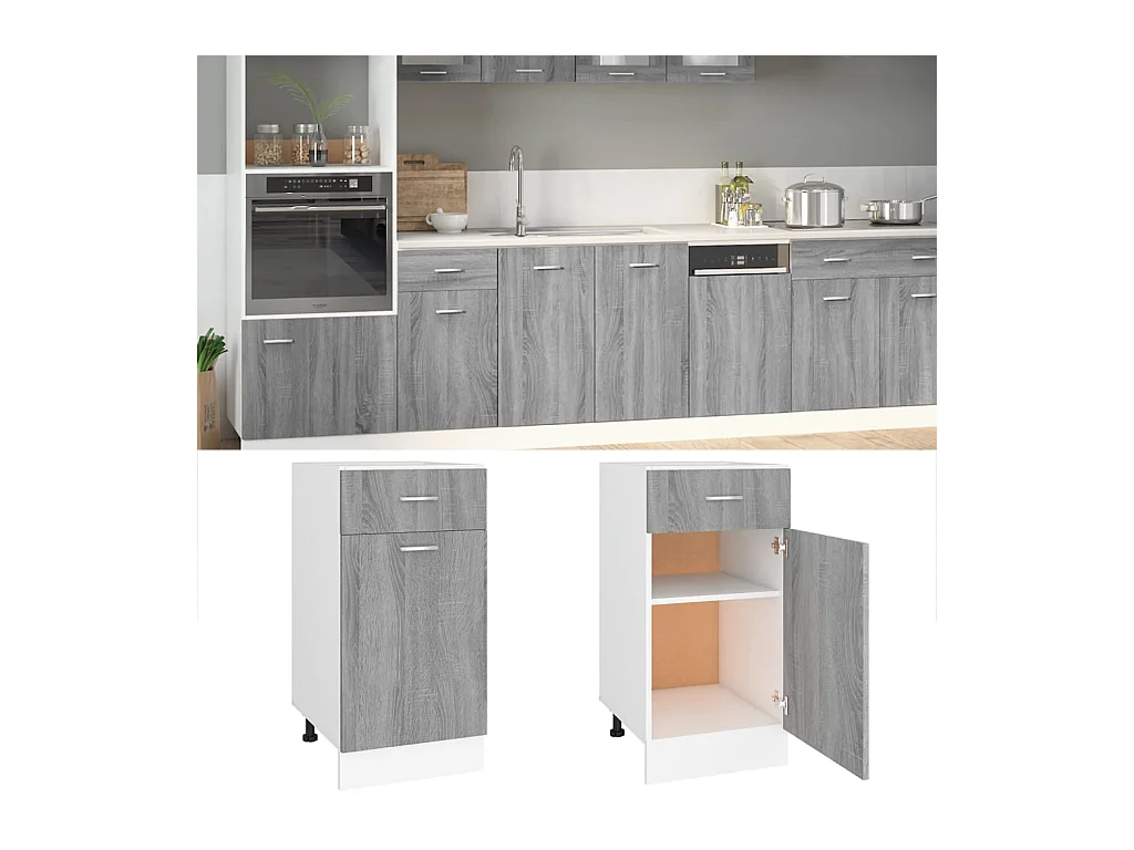Armoire à tiroirs inférieure "Lyon" Gris Sonoma 40 x 46 x 81,5 cm Bois d'ingénierie