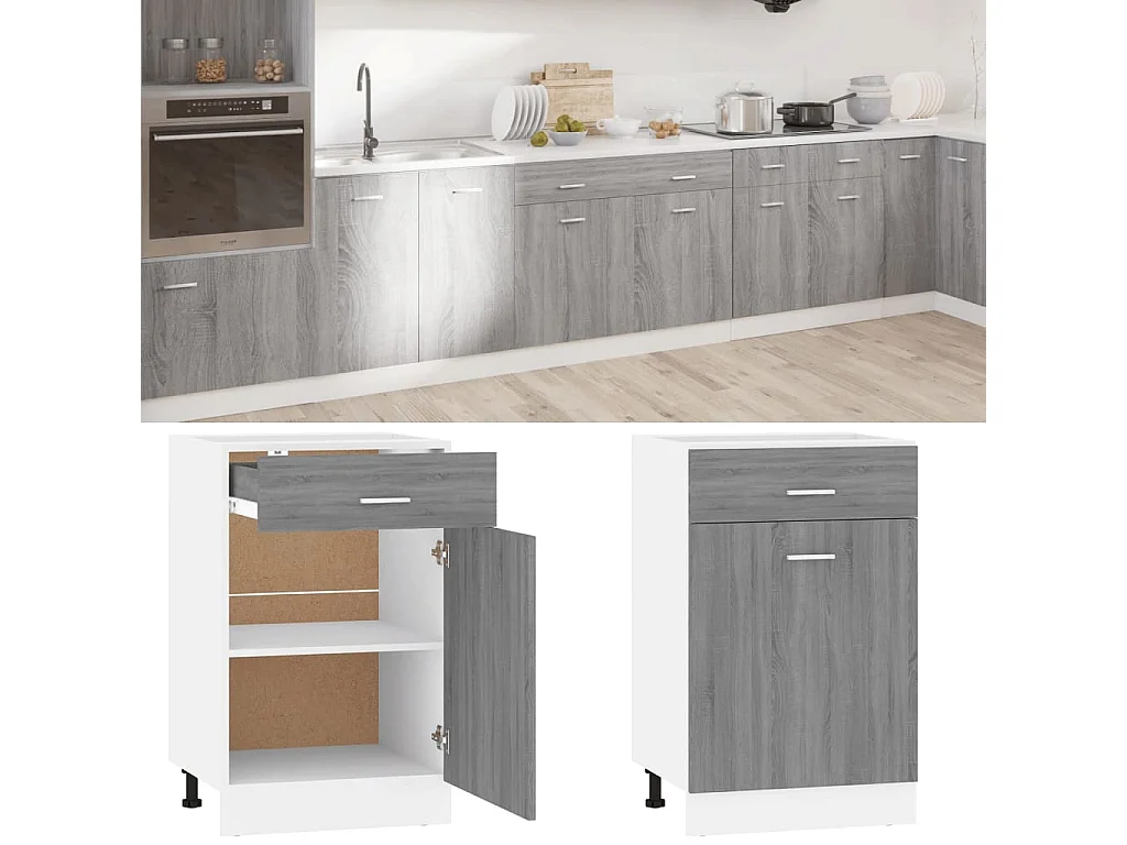 Armoire à tiroirs inférieure "Lyon" Gris Sonoma 50 x 46 x 81,5 cm Bois d'ingénierie