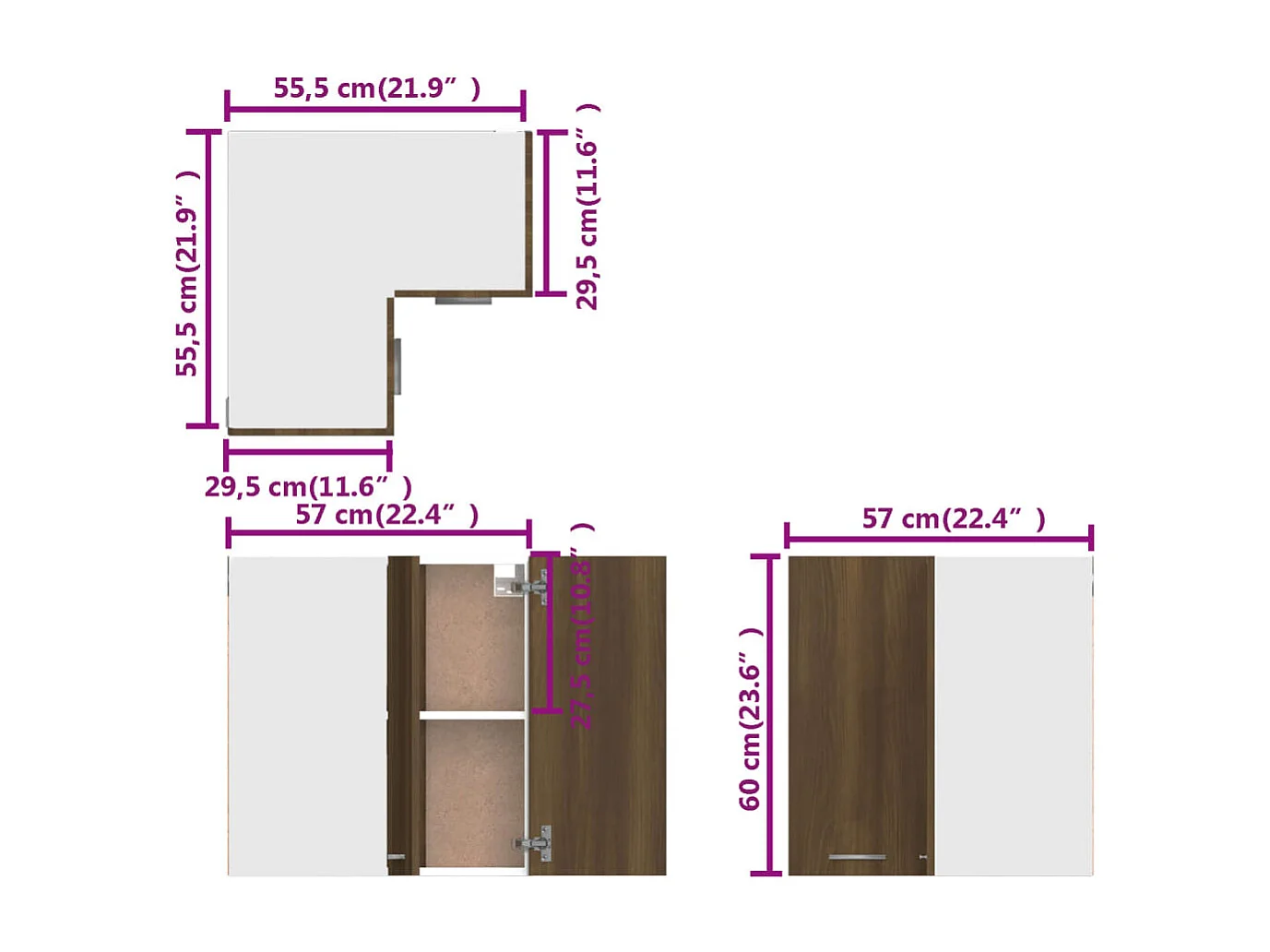 Eck-Hängeschrank Lyon Braun Eichen-Optik 57x57x60 cm Holzwerkstoff