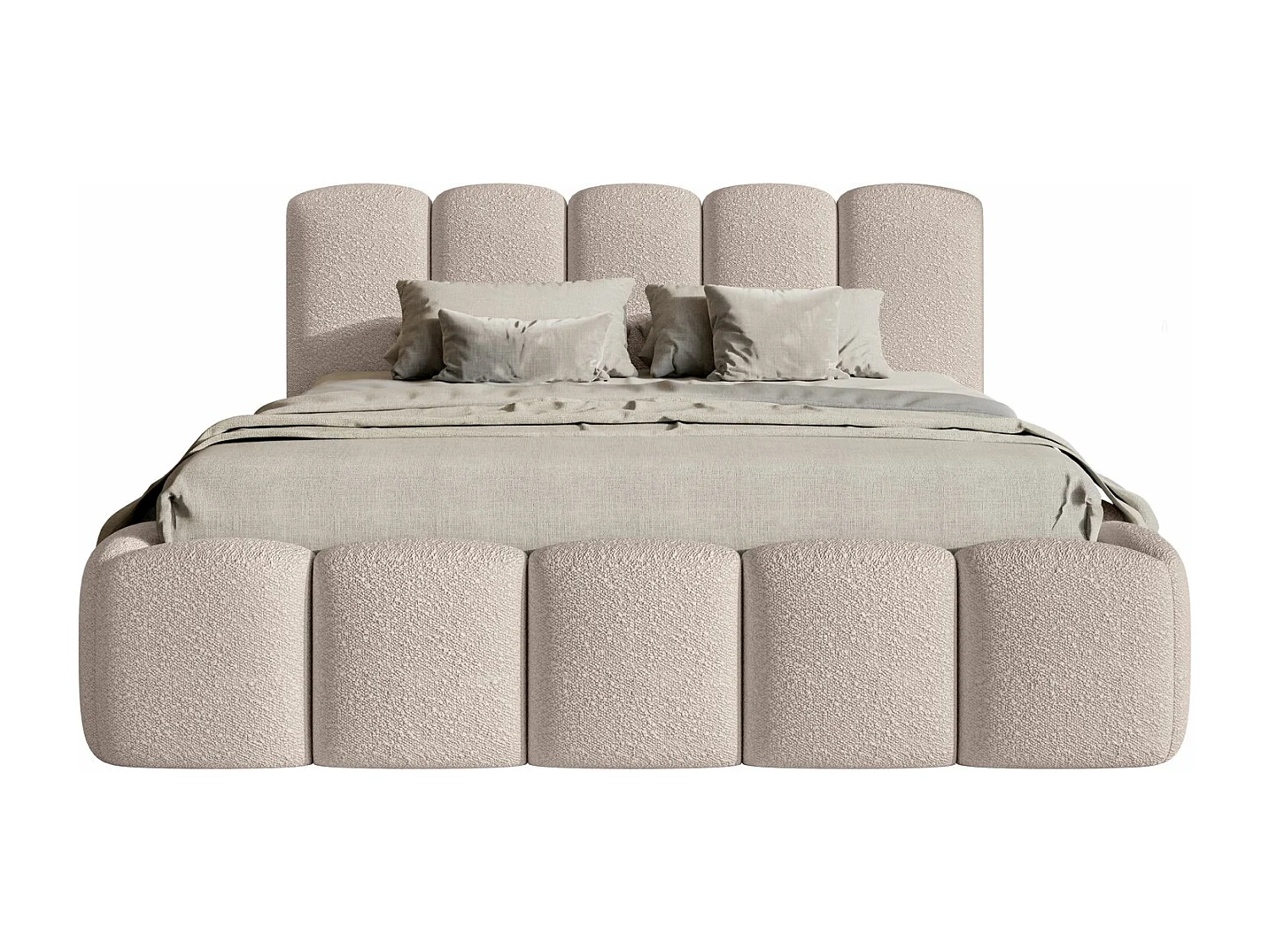 Lit coffre avec tête de lit - 180x200 cm - en bouclette beige clair - CLOUDY II