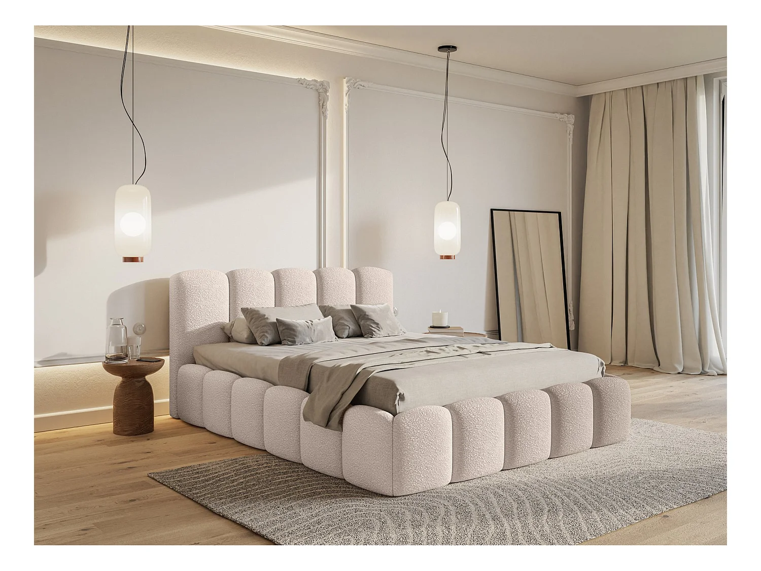 Polsterbett mit Lattenrost und Bettkasten - hellbeige - 180x200 cm - CLOUDY II