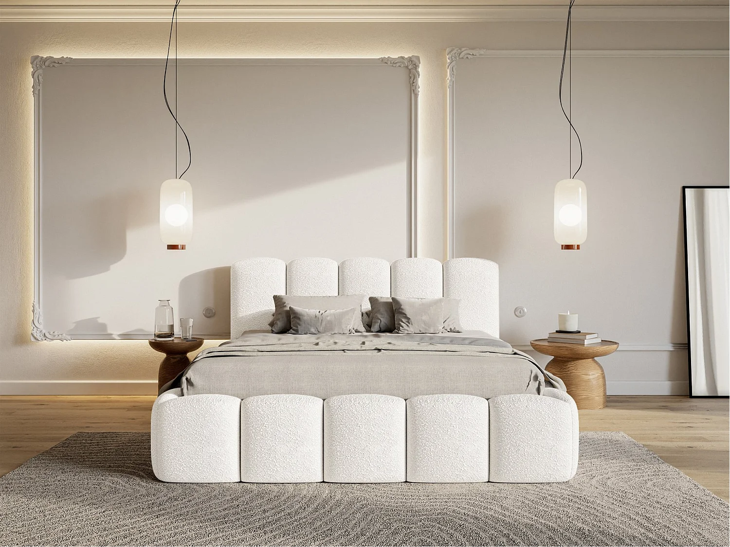 Opbergbed met hoofdeinde - 160x200 cm - in crèmekleurige badstof - CLOUDY II