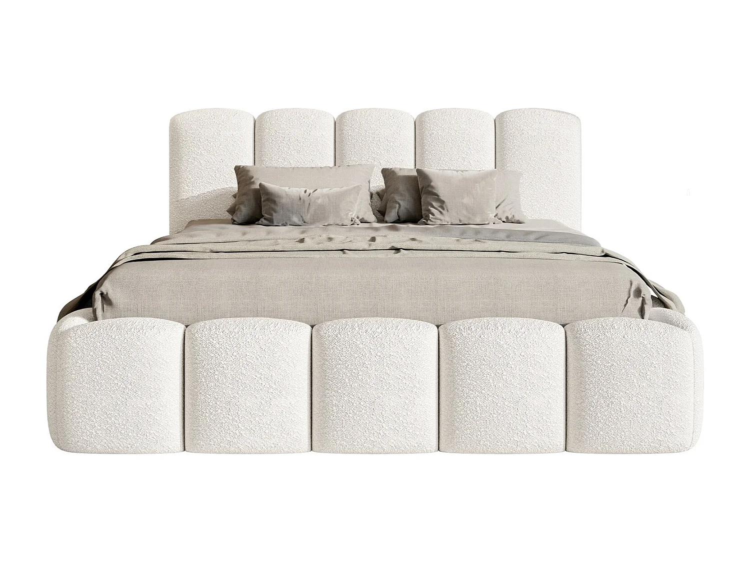 Opbergbed met hoofdeinde - 160x200 cm - in crèmekleurige badstof - CLOUDY II