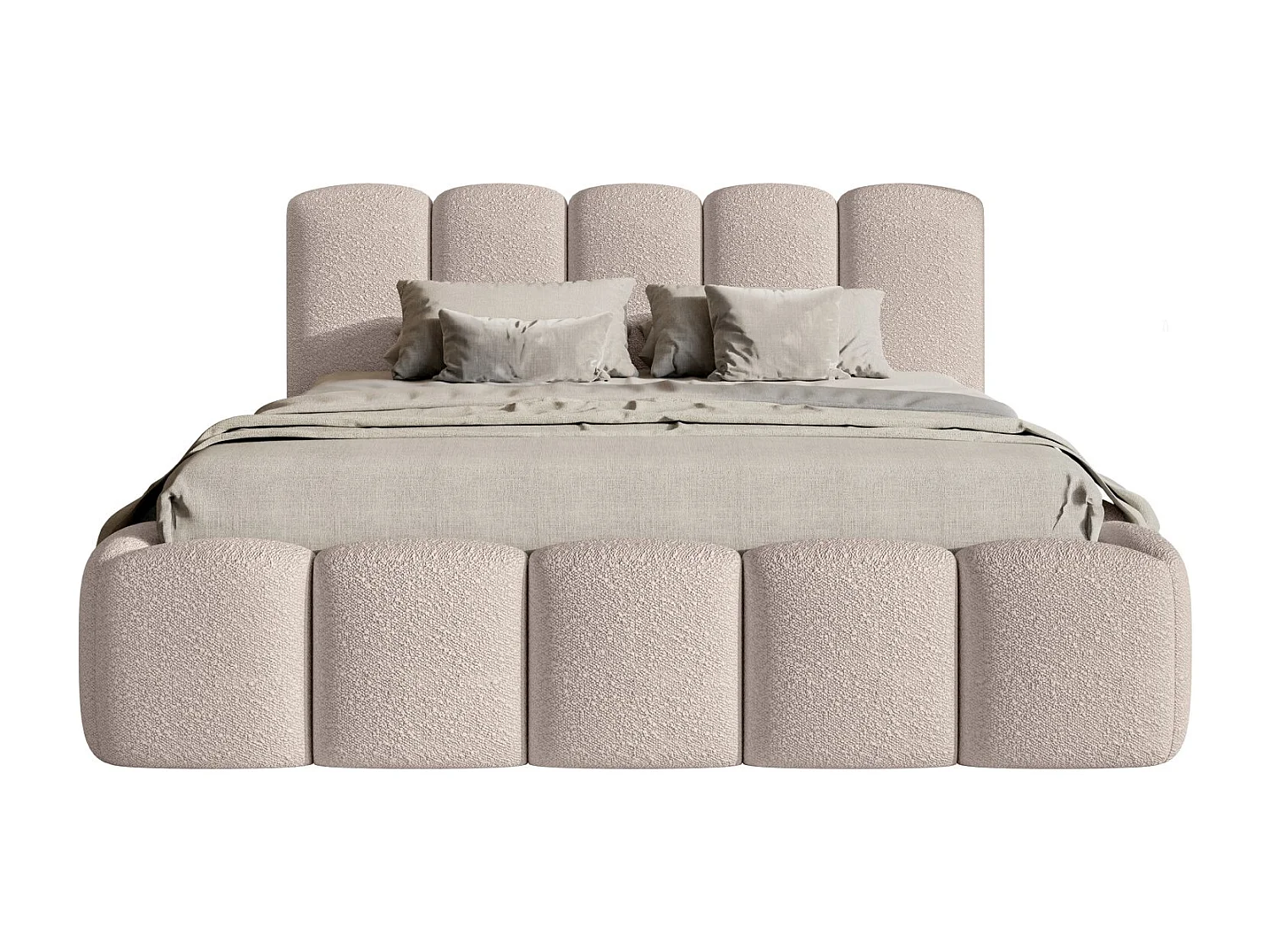 Lit coffre avec tête de lit - 140x200 cm - en bouclette beige clair - CLOUDY II