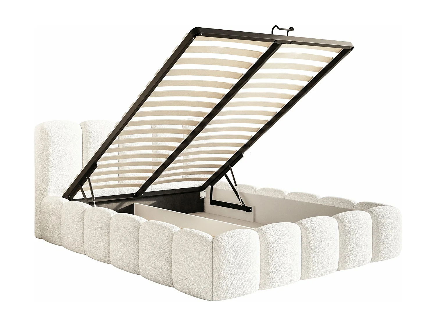 Lit coffre avec tête de lit - 180x200 cm - en bouclette crème - CLOUDY II