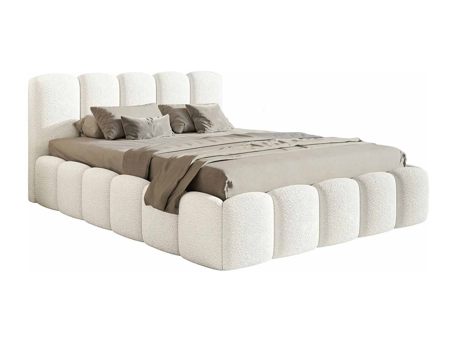 Lit coffre avec tête de lit - 180x200 cm - en bouclette crème - CLOUDY II