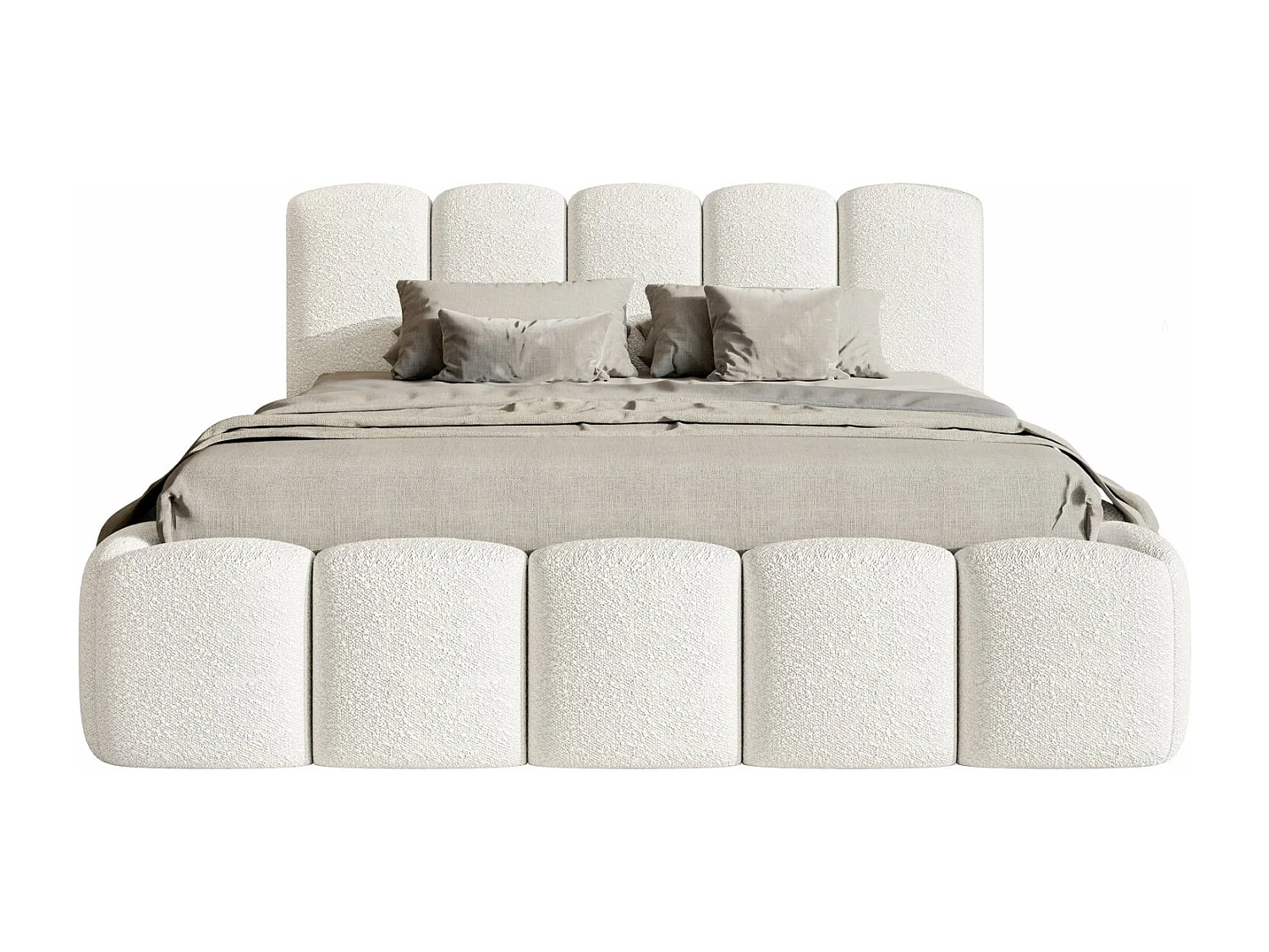 Lit coffre avec tête de lit - 180x200 cm - en bouclette crème - CLOUDY II