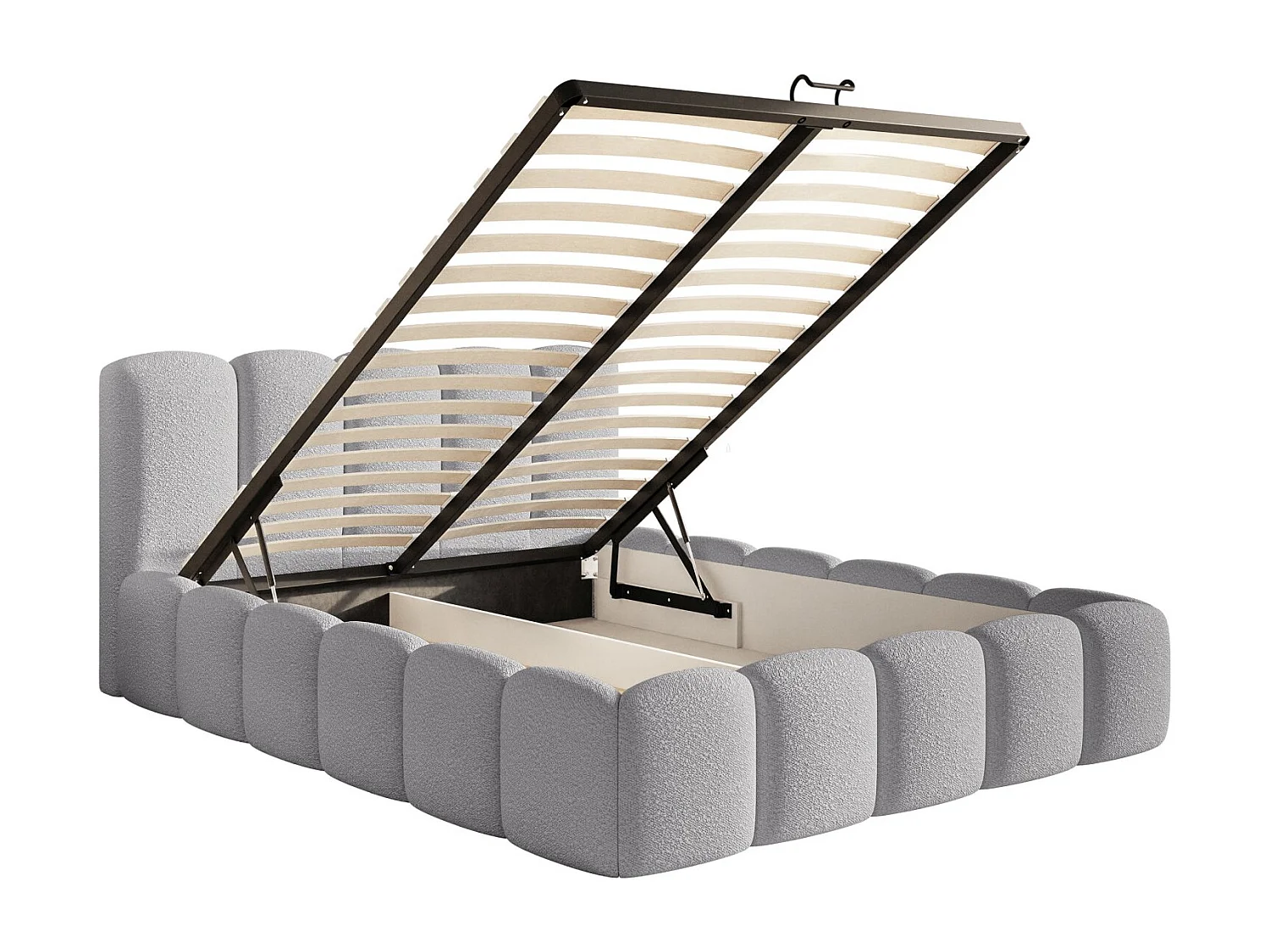 Lit coffre avec tête de lit - 160x200 cm - en bouclette grey - CLOUDY II