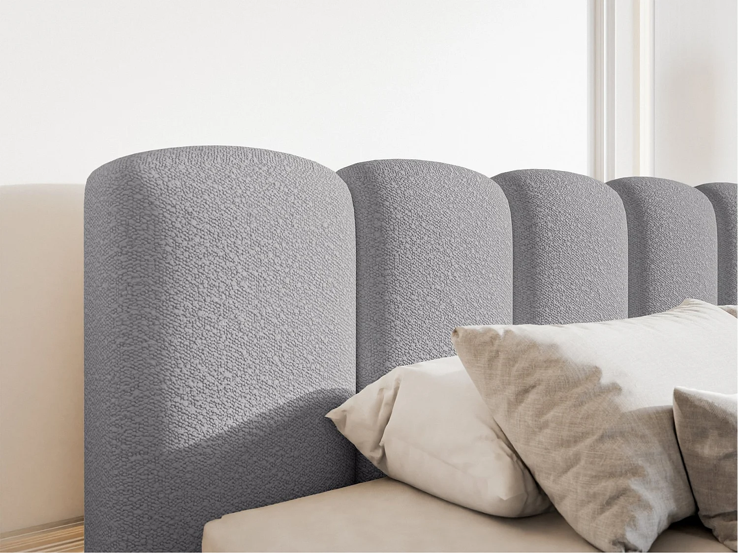 Lit coffre avec tête de lit - 160x200 cm - en bouclette grey - CLOUDY II