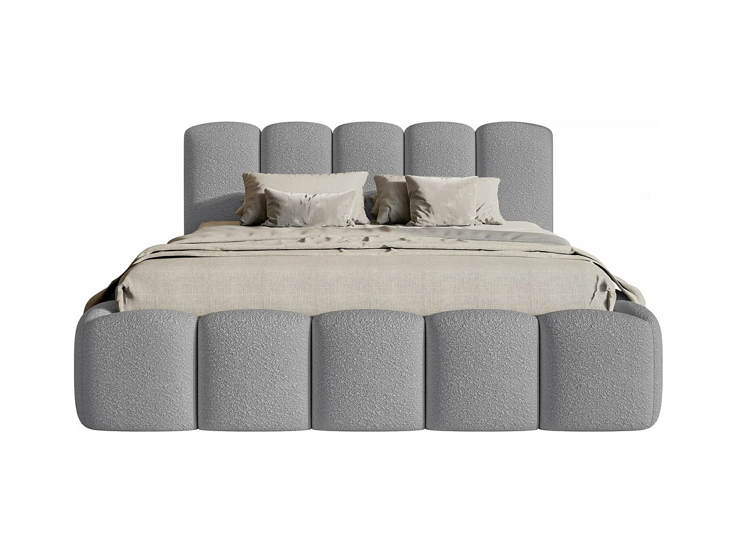 Lit coffre avec tête de lit - 160x200 cm - en bouclette grey - CLOUDY II