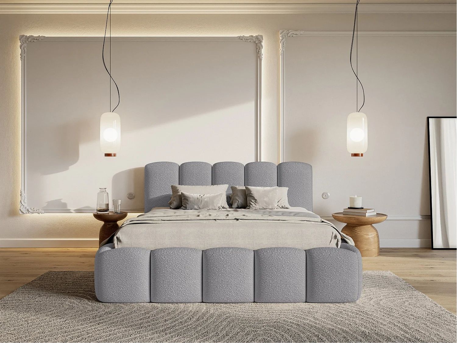 Opbergbed met hoofdeinde - 160x200 cm - in grijze badstof - CLOUDY II