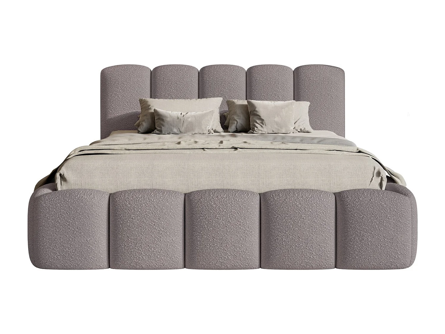 Lit coffre avec tête de lit - 140x200 cm - en bouclette taupe - CLOUDY II